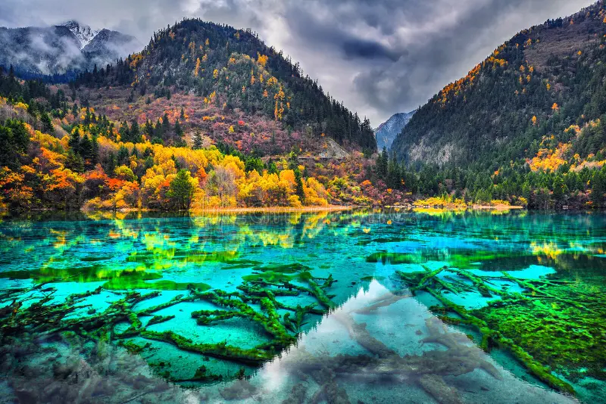 Five Flower Lake, multicolored lake in Jiuzhaigou Valley