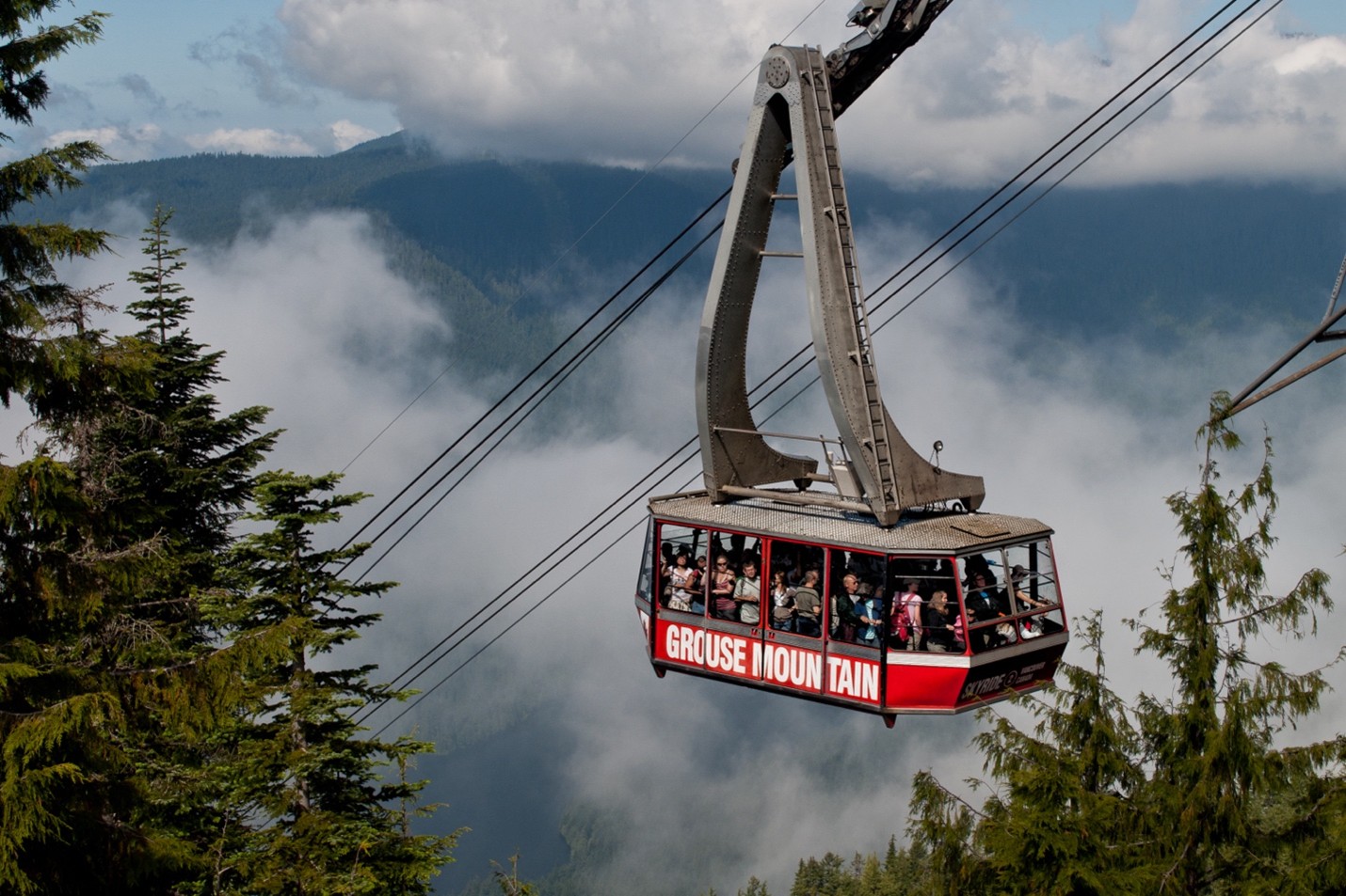 Aerial view of passengers riding the Yangtze River Cableway