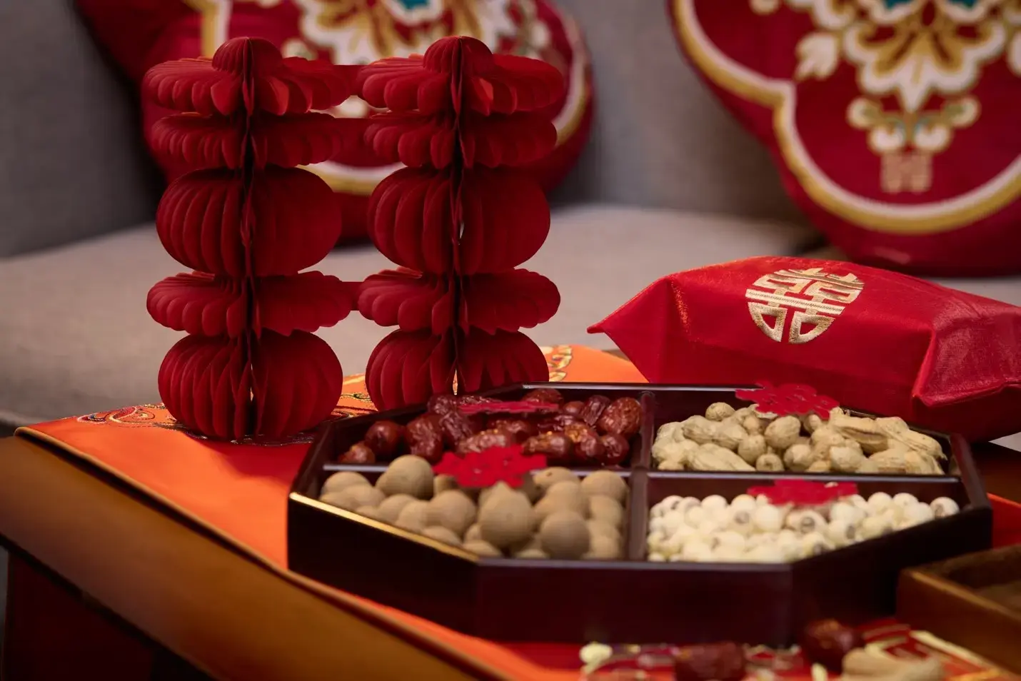 Tea ceremony décor and customary sweets